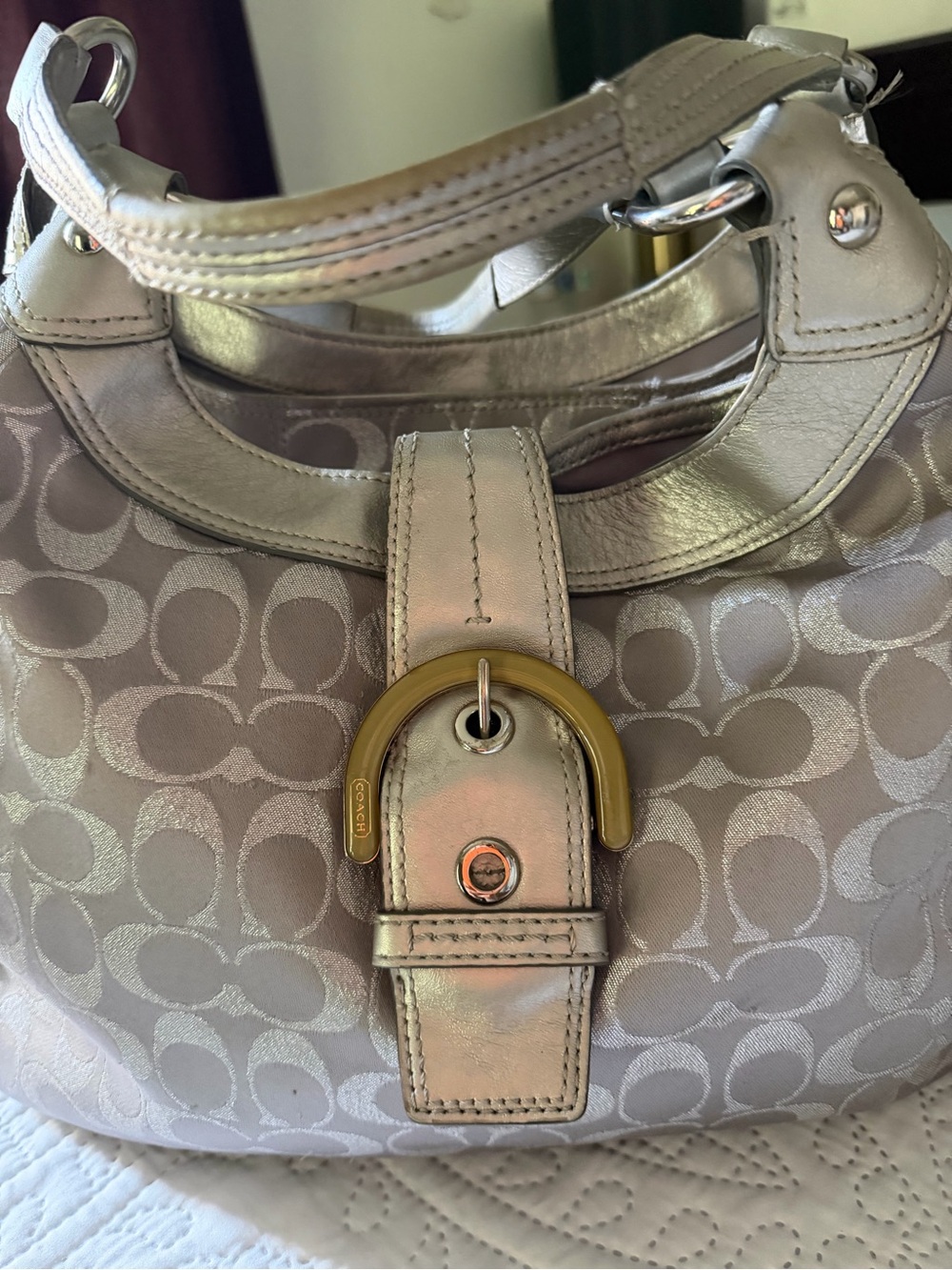 Coach Metallic Taupe Signature Shoulder Bag - Picture 2 of 9